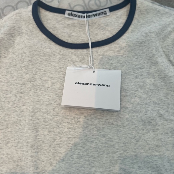 NEW Alexander wang Short Sleeve Lettuce Trim Cropped Tee heather grey - Picture 9 of 9